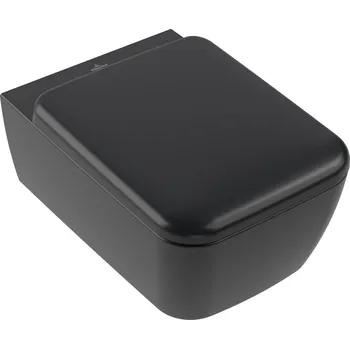 Klozet Villeroy & Boch Skyla wc mísa se sedátkem s pomalým sklápěním závěsná bez splachovacího kruhu s vírovým splachováním černá mat 4682CLR7