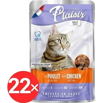 Krmivo pro kočku Plaisir Cat kapsička kuřecí + játra 22 × 100 g