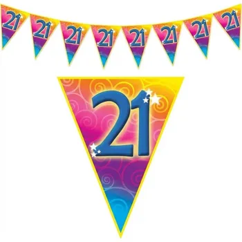 Plastová vlajková narozeninová girlanda číslo 21 délka 5m