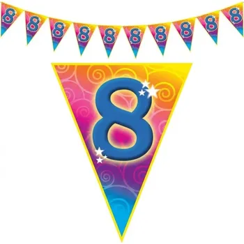 Plastová vlajková narozeninová girlanda číslo 8 délka 5m