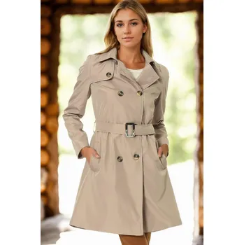Dámský kabát Z6642 DEWBERRY DÁMSKÝ TRENČKOT - TMAVĚ BÉŽOVÁ dewberry krémová 2680830