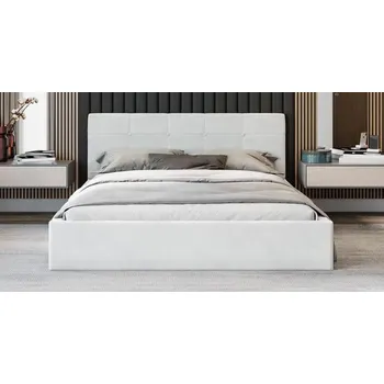 Postel Čalouněná postel RINO 140x200 cm s kovovým roštem bílá