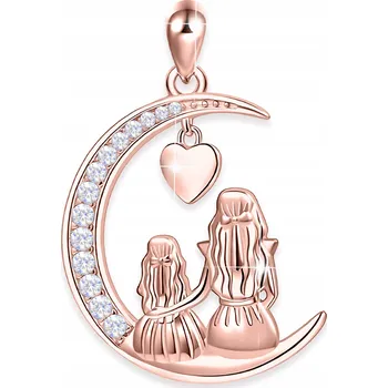 Přívěsek Pozlacený přívěsek na řetízek Měsíc a Srdce Matka s Dítětem STŘÍBRO