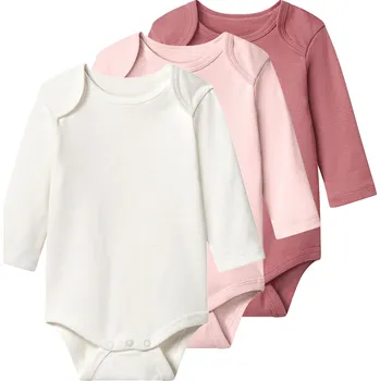 lupilu® Dětské body s dlouhými rukávy s BIO bavlnou, 3 kusy (růžová/bílá, 74/80)