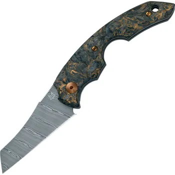 kapesní nůž Fox Virtus skládací kapesní nůž, čepel z oceli Damasteel Super Dense Twist, rukojeť Dark Matter Gold