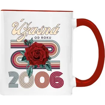 Hrnek malý barevný s potiskem Úžasná od roku 2006 s růží