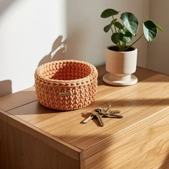 Háčkovaný košík malý meruňkvý (háčkovaný košík)