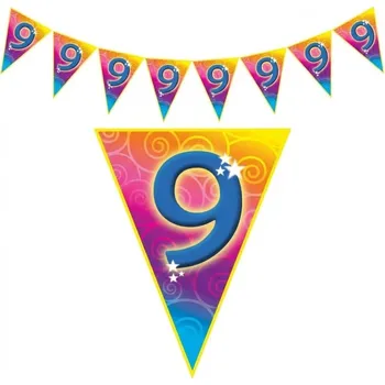 Plastová vlajková narozeninová girlanda číslo 9 délka 5m