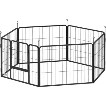 Bouda pro psa PawHut ohrada pro psy, výběh pro domácí mazlíčky, 6 panelů, ocel, skládací, šedá