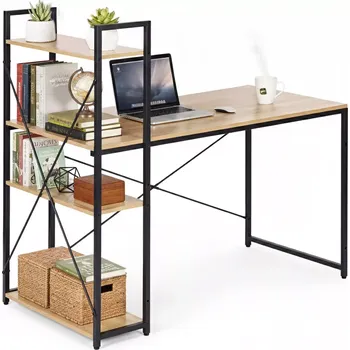 Psací stůl 120 × 60 cm s regálem a 3 policemi v loft stylu ModernHome