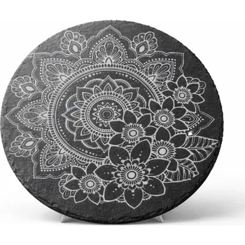 Břidlicový tác kulatý s mandalou a květinami