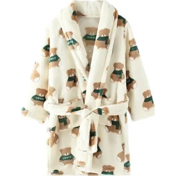 teploměr do vody pro miminko Dětský plyšový župan unisex Zavazování na tkaničku Béžový dětský župan s medvídky z bavlny a polyesteru pro každodenní pohodlí 6
