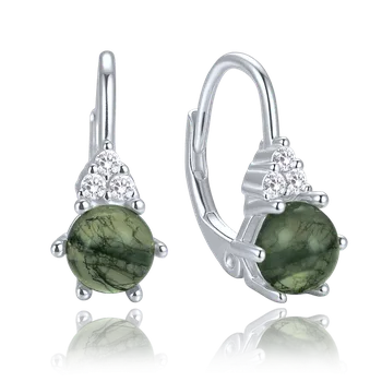 Souprava šperků MINET Elegantní stříbrné náušnice s tmavým mechovým achátem a zirkony