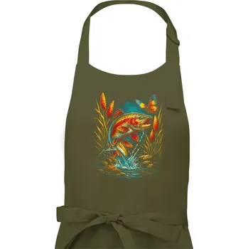 Kuchyňská zástěra Obrázek pstruh a motýl - Pánská zástěra na vaření - Univerzální velikost ( Khaki )