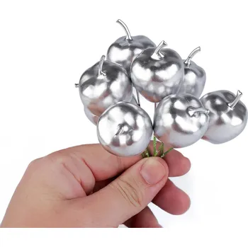 umělá květina Umělá jablíčka na drátku metalická, barva 1 stříbrná