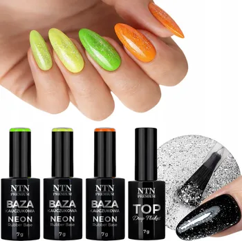 Lak na nehty 3x Báze 2v1 Neon Rubber Base + Top Silver SADA Pro Nehty Karnevalová