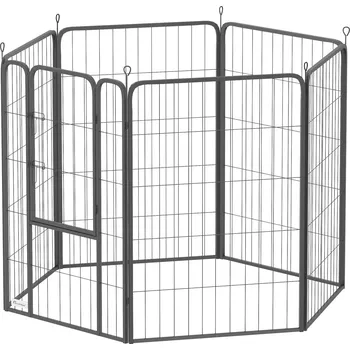 Bouda pro psa PawHut Šestihranný výběh pro štěňata se 6 mřížkovými panely, flexibilní skládací dveře, ochranný kryt, venkovní ohrádka vysoká 100 cm, ohrádka pro psy, branka pro štěňata pro psy a kočky, vnitřní/venkovní ohrádka