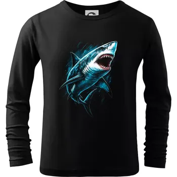Chlapecké tričko Obrázek žralok v akci - Triko dětské Long Sleeve - 104-110cm / 3-4 roky ( Černá )