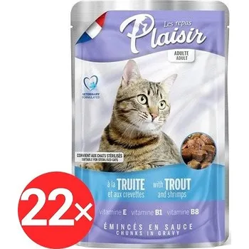 Krmivo pro kočku Plaisir Cat kapsička pstruh + krevety 22 × 100 g