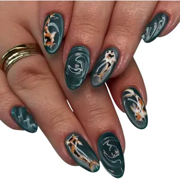 Umělé nehty Umělé nehty 24 ks 25,6–18,3 mm Mandlový tvar Lesklé falešné nehty s kreslenými motivy 12 velikostí Kompletní sada