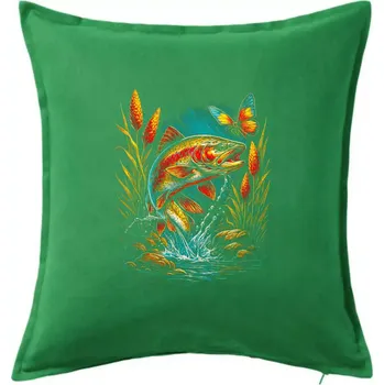 Polštář Obrázek pstruh a motýl - Polštář 50x50 - 50x50 - Pouze potah ( Středně zelená )