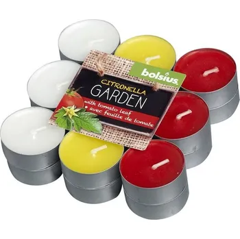 Svíčka Svíčky Bolsius Tealight Citronella, repelentní, mix barev, čajové, rajče, bal. 18 ks