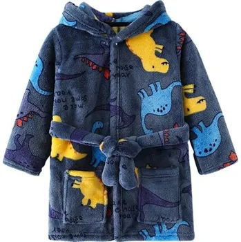 Kojenecká hygiena Dětský župan unisex Plyšový zavazování na tkaničku Polyester Tmavě modrý s dinosaury Hřejivý měkký župan pro děti 8