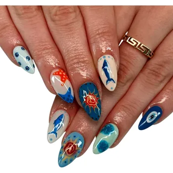 Umělé nehty Dekorační nehty 24 ks 12 velikostí 25,6–18,3 mm Mandlové s lesklými vzory Roztomilý design pro domácí i profesionální manikúru