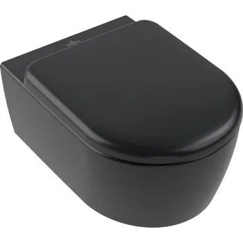 Klozet Villeroy & Boch Skyla wc mísa se sedátkem s pomalým sklápěním závěsná bez splachovacího kruhu s vírovým splachováním černá mat 5656CLR7