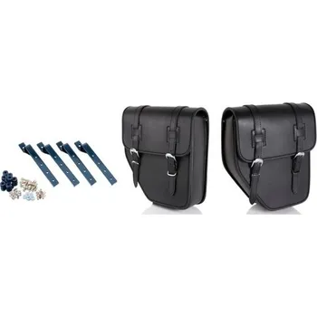 Zavazadlo na motocykl Kožená sedlová brašna CUSTOMACCES API003N černý pair, with side metal base + universal support