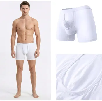 Pánské spodní prádlo Erotické bílé viskózové boxerky s váčkem pro intimní partie pro penis Velikost: 2XL Přírodní buková viskóza