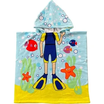 Kojenecká hygiena Dětský župan s kapucí 60 x 120 cm Pro výšku 80 - 130 cm Unisex dětský župan s potiskem potápěče a rybiček