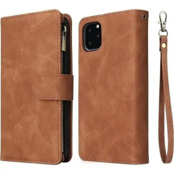 Pouzdro na mobilní telefon Kožené pouzdro pro iPhone 17 Peněženkové provedení Magnetický odklápěcí kryt Ochranný obal s přihrádkami na karty hnědá