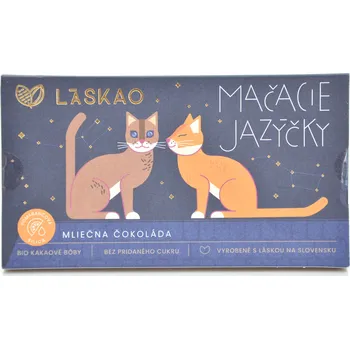 Čokoláda Čokoláda mléčná s pomerančovou příchutí - Kočičí jazýčky bez přidaného cukru a laktózy - LÁSKAO 80g