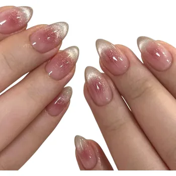 Umělé nehty Středně velké 3D nehty mandlového tvaru 24 ks Nalepovací metalické akrylové tipy Jemný povrch pro domácí manikúru a kosmetické použití