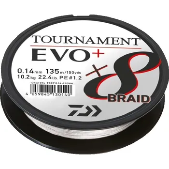 Rybářská šňůra Pletená Šňůra Daiwa Tournament X8 Braid Evo+ 2700m 0,12mm/8,6kg Bílá
