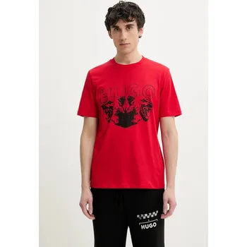 Pánská móda Bavlněné tričko HUGO Durro 50538257 červená 33X, vel. M