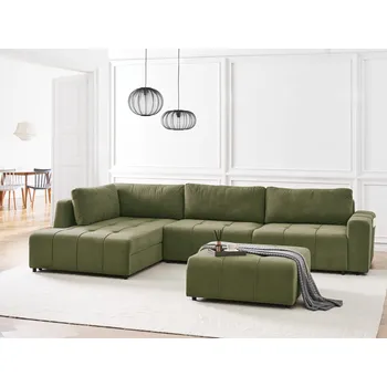 Pohovka 4místná rohová rozkládací pohovka pravostranná zelená s úložným prostorem s taburetem hustě polstrovaný nábytek obývací pokoj moderní styl Beliani