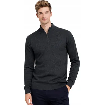 Pánský svetr Pánský svetr s polovičním rolákem - K6007 TMAVĚ ŠEDÝ elegantní klasický na zip pohodlný