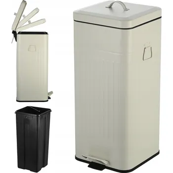 Odpadkový koš Kuchyňský odpadkový koš s víkem 30 L slonová kost kovový retro