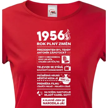 Dámské tričko narozeninové noviny 1956, Barva Červená, Velikost XS, Canvas Dámské tričko s krátkým rukávem Bezvatriko.cz 3117 - 70