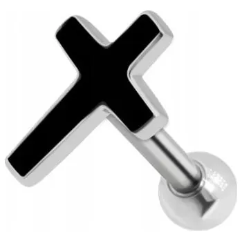 Náušnice Náušnice do ucha - Černý křížek 1,2/6 stříbrná