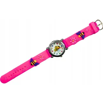 Hodinky DĚTSKÉ HODINKY 3D S GUMOVÝM PÁSKEM DÁREK Neonově Růžové Včelka