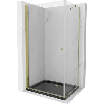 Mexen Pretoria sprchový kout otočný 100 x 90 cm, transparentní, zlatý + sprchová vanička Flat, černá - 852-100-090-50-00-4070G Sprchové kouty s vaničkou