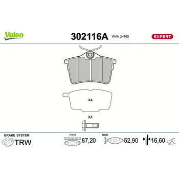 Brzdová destička Sada brzdových destiček, kotoučová brzda VALEO 302116A