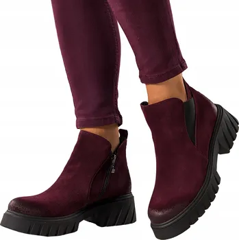 Dámské kozačky KOTNÍKOVÉ BOTY Bordó KOŽENÉ Dámské POHODLNÉ Platforma Guma v Holeni MÓDNÍ vel. 38