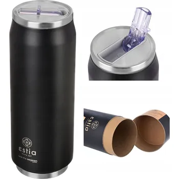 Termoska Černý TERMOHRNEK SE SLÁMKOU 500 ml termoska na kávu, čaj z oceli