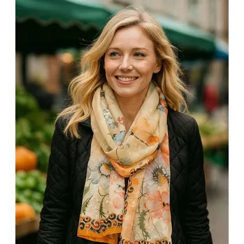 Šátek Agrafka šátek s rostlinným motivem - polyester