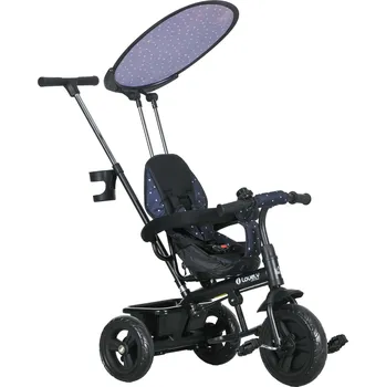 Odrážedlo Dětská tříkolka HOMCOM 6 v 1 s odrážedlem, střechou, popruhy, úložným košíkem, pro děti od 1 do 5 let, tmavě modrá