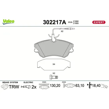 Brzdová destička Sada brzdových destiček, kotoučová brzda VALEO 302217A